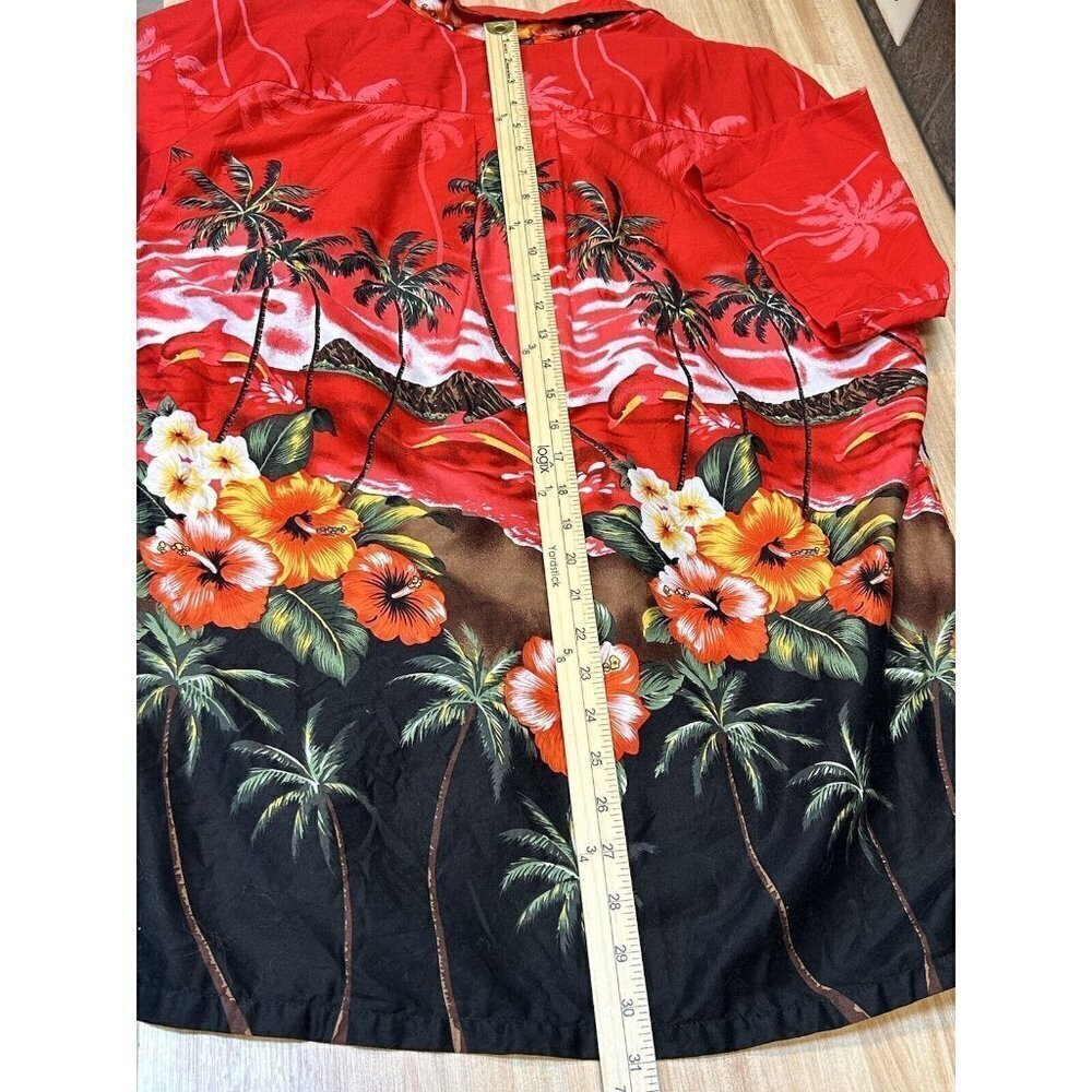 Palmwave Hawaiian Shirt Mens Extra Large Red Palm Trees Floral Beach Aloha - Picture 11 of 13